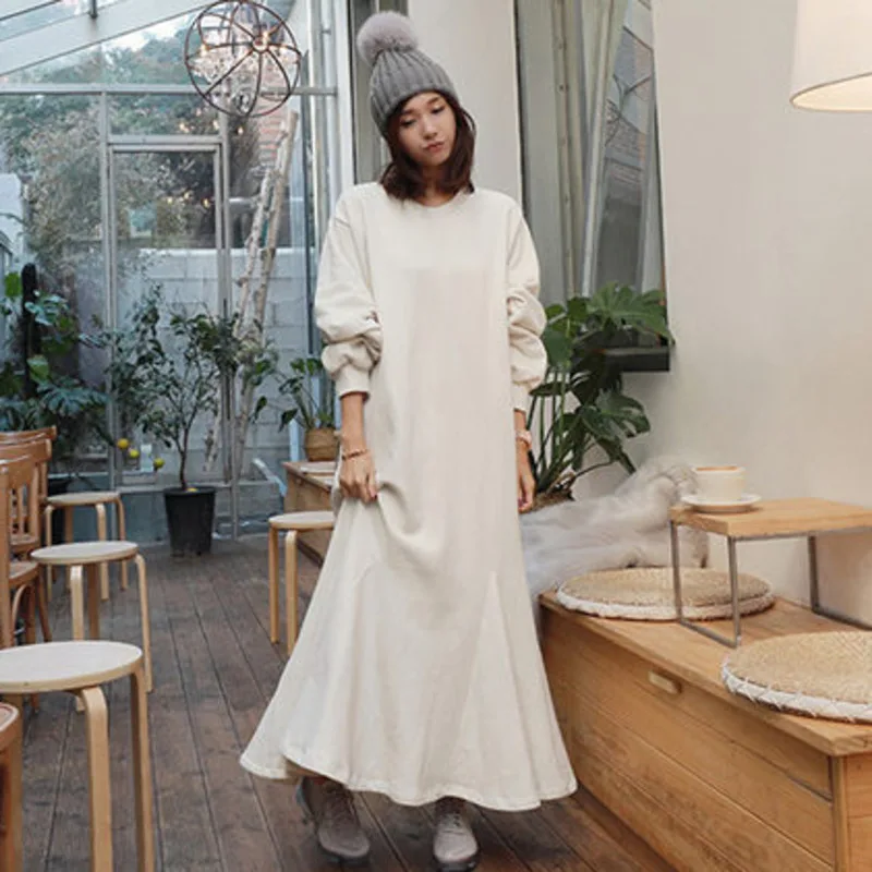 LANMREM 2020 New autumn O-neck Solid Color Mid-length Ruffled Fishtail Dress High Street Temperament Loose Big Size PD067 | Женская