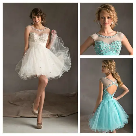 

Sexy backless See Through Short Beaded Mint Green prom gown 2018 Ruffle Organza Party Gowns for girls bridesmaid dresses