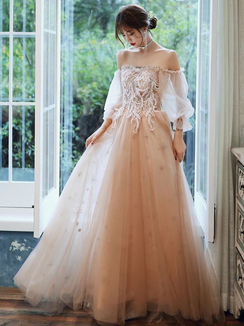 AE735 Elegant Women Long Prom Dresses 2021 Crystals A-Line Appliques Sweetheart Vintage Formal Party | Свадьбы и торжества