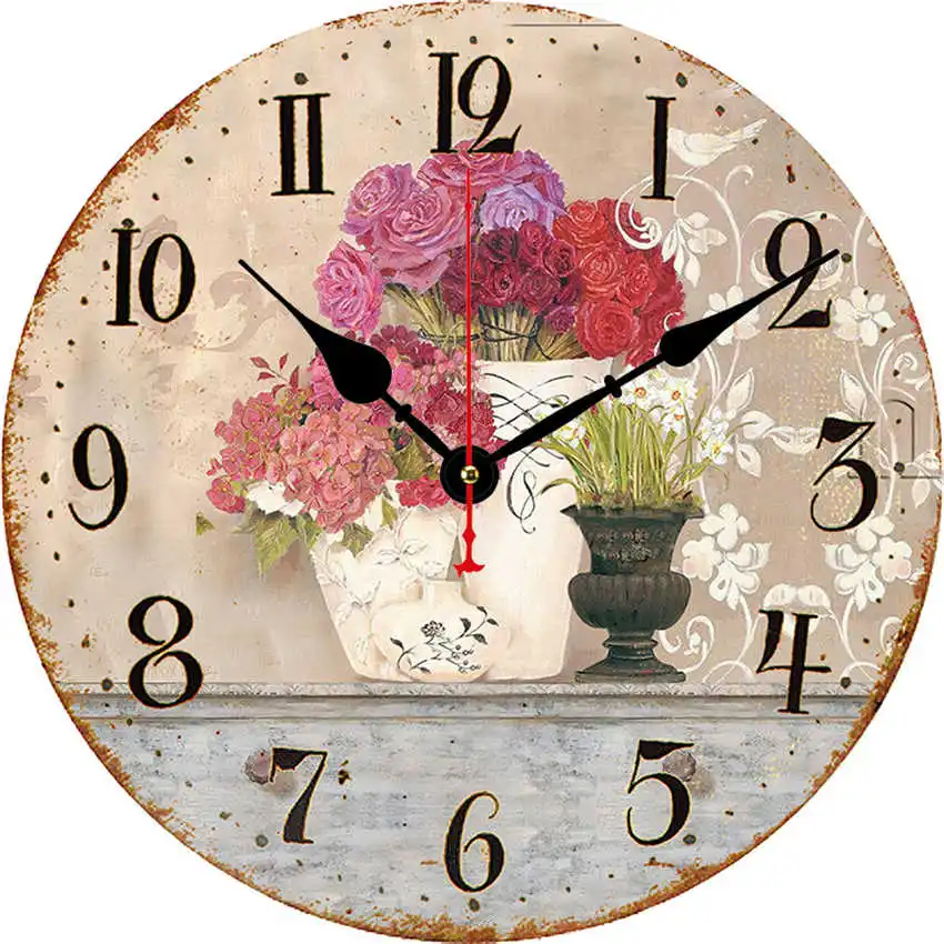 Flower Clock S Винтажные настенные часы, кухонные часы, круглые подвесные римские цифры, настенные часы, практичное украшение для гостиной - Цвет: Flower Clock S