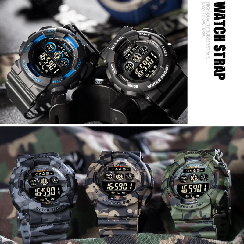 

SMAEL Sport Watches Mens Digital WristWatches Male Chronograph Military Army Camouflage Wrist Watch LED Display Watches For Men