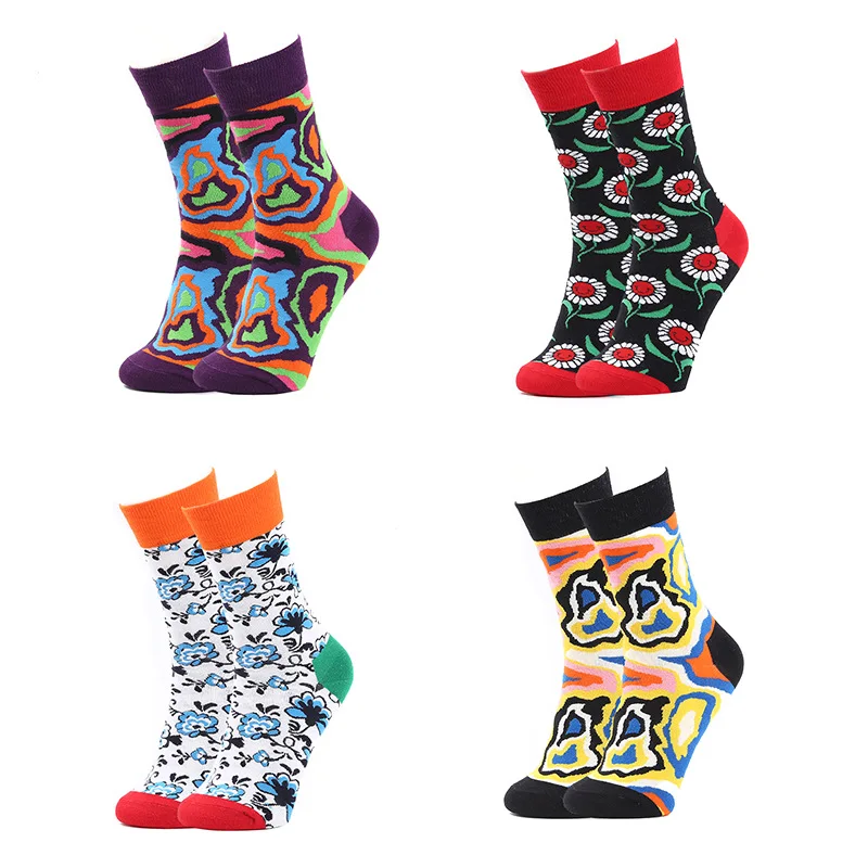 

3 Pairs of New Art Ins Personality Socks Women's Socks Autumn and Winter Street Cotton Tube Socks Fancy Men's Socks