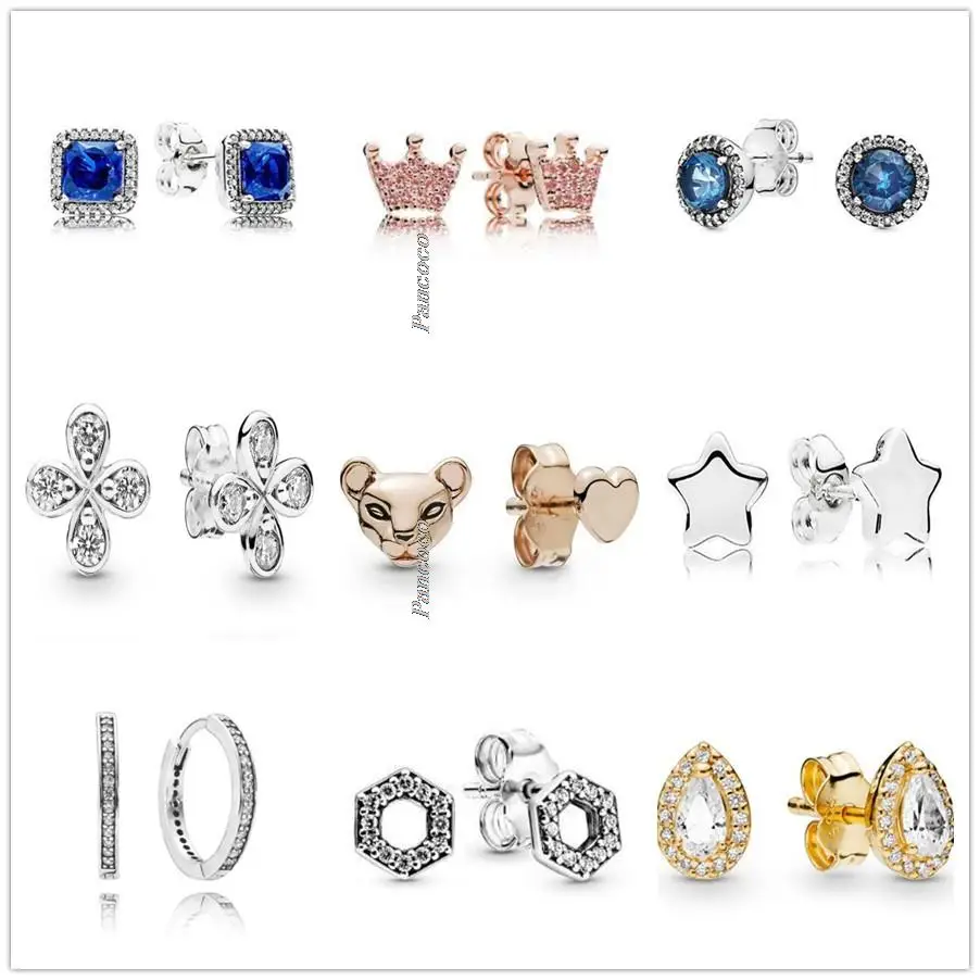 

Authentic 925 Sterling Silver Earring Blue Classic Timeless Elegance Stud Earrings For Women Wedding Gift Fashion Jewelry