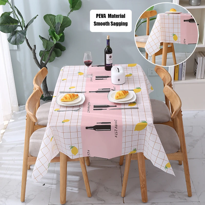 

Northern Europe Tablecloth Waterproof PVEA Thin Plastic Soft Glass Kitchen Table Cloth Rectangle Dinning Table Cover Mat tapetes