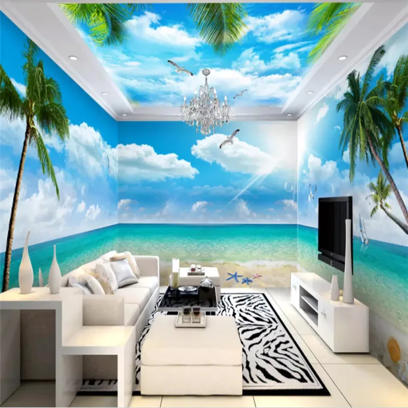 

Пользовательские 3D фото обои балкон песчаный пляж вид на море 3D гостиная диван спальня фон для телевизора Настенные обои домашний декор