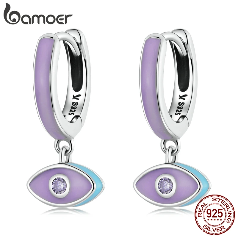 BAMOER серебро 925 пробы Фиолетовый Демон пряжки для ушей девушек мини демон кулон
