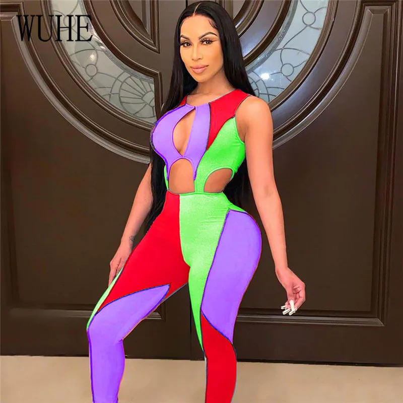 

YEYA выдалбливают Цвет блок шить повязки комбинезон для женщин, костюм с сексуальным вырезом и открытой спиной, сексуальное боди лeтo oткрытыe ...