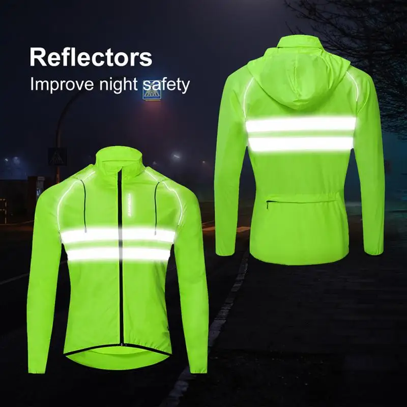 

Windproof Cycling Jackets Hooded Men Riding Waterproof Cycle Clothing Bike Long Sleeve Jerseys Reflective Vest Wind Coat