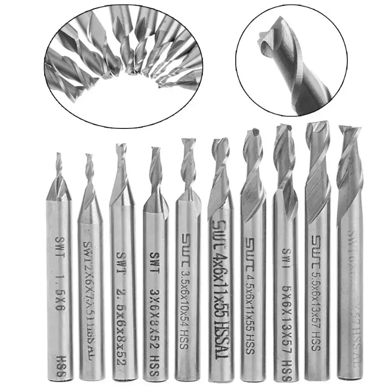 2020 новинка 10 шт./компл. HSS прямой хвостовик 2 Флейта концевая фреза CNC сверло