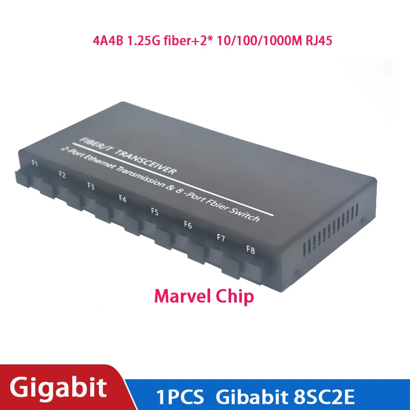 

Gigabit Ethernet switch Ethernet Fiber Optical Media Converter 8 Port 1.25G SC 2 RJ45 10/100/1000M 5V3A