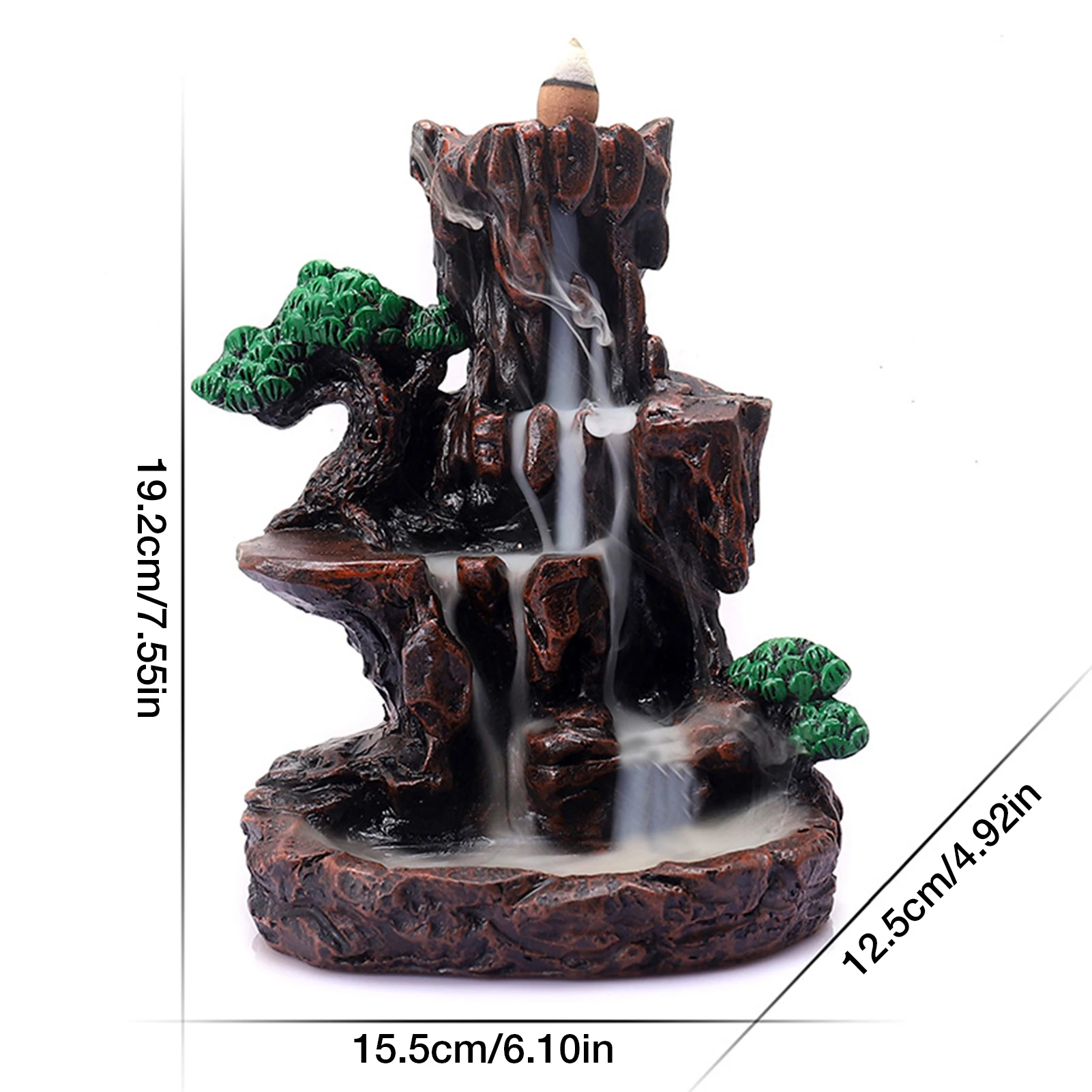 

Resin Backflow Incense Burner Landscape River Home Decor Yoga Meditation Censer Waterfall Incense Burner With 60 Incense Cones
