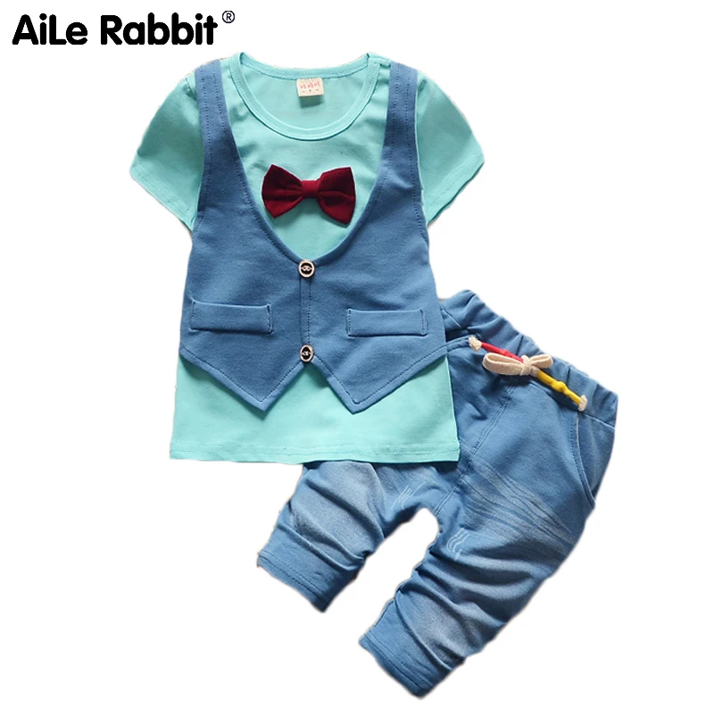 2019 Summer Spring Cotton Baby Boys Clothing Sets Children Vest Fake Two Jacket Tops+ Shorts Kids Formal Clothes Suits |