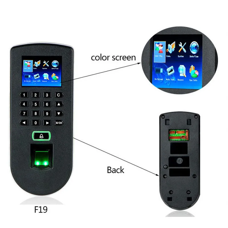 

Zkteco F19 Linux System TCP/IP USB RS232 Fingerprint Time Attendance And Access Control System With 125KHZ RF Card 13.56 Mf Card