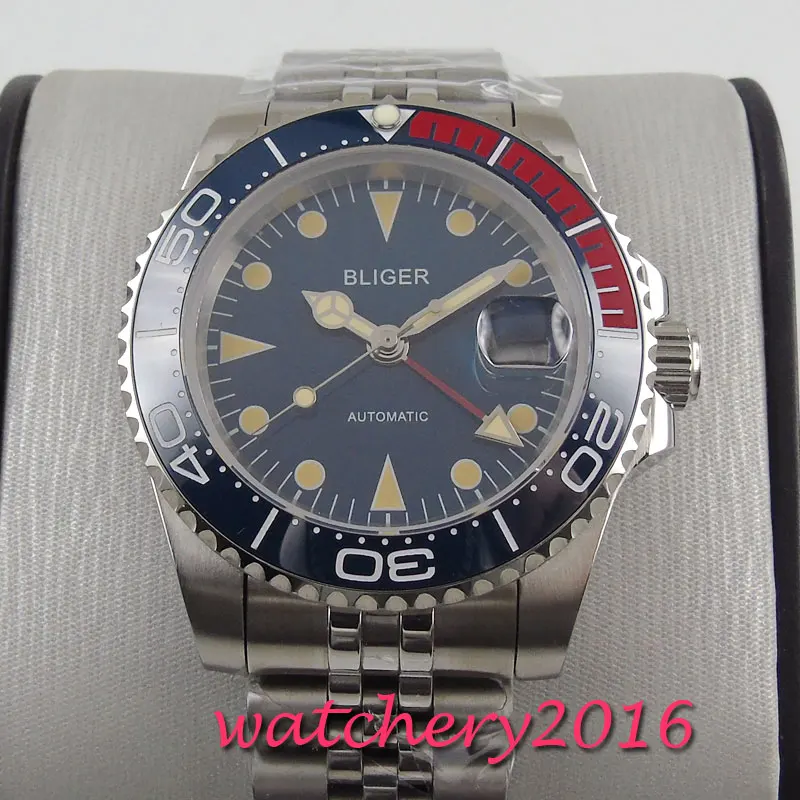 

Bliger 40 мм механические часы GMT сапфировое стекло Мужские часы 2020 дайвер часы Автоматические relogio masculino роль люкс Wa