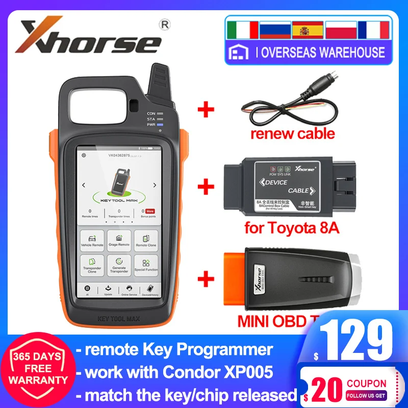 

Программатор Xhorse VVDI MAX, Bluetooth-программатор с супер чипом, кабелем управления 8A, для всех ключей, диагностические инструменты obd2