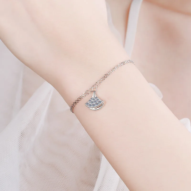 

100% 925 Sterling Silver Created Moissanite Diamond Authentic Women Chain Skirt Sterling Silver Sparkling Strand Bracelet Women