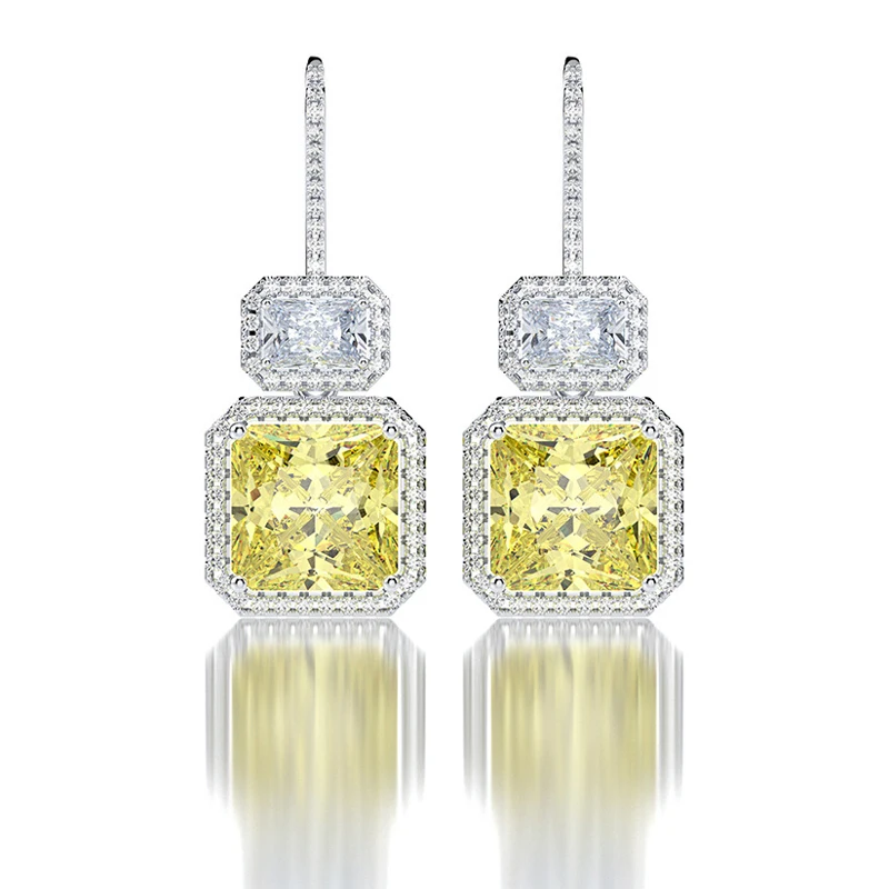 

COSYA 100% 925 Sterling Silver 10mm Yellow Diamond Temperament Drop Earrings For Women Engagement Anniversary Party Fine Jewelry