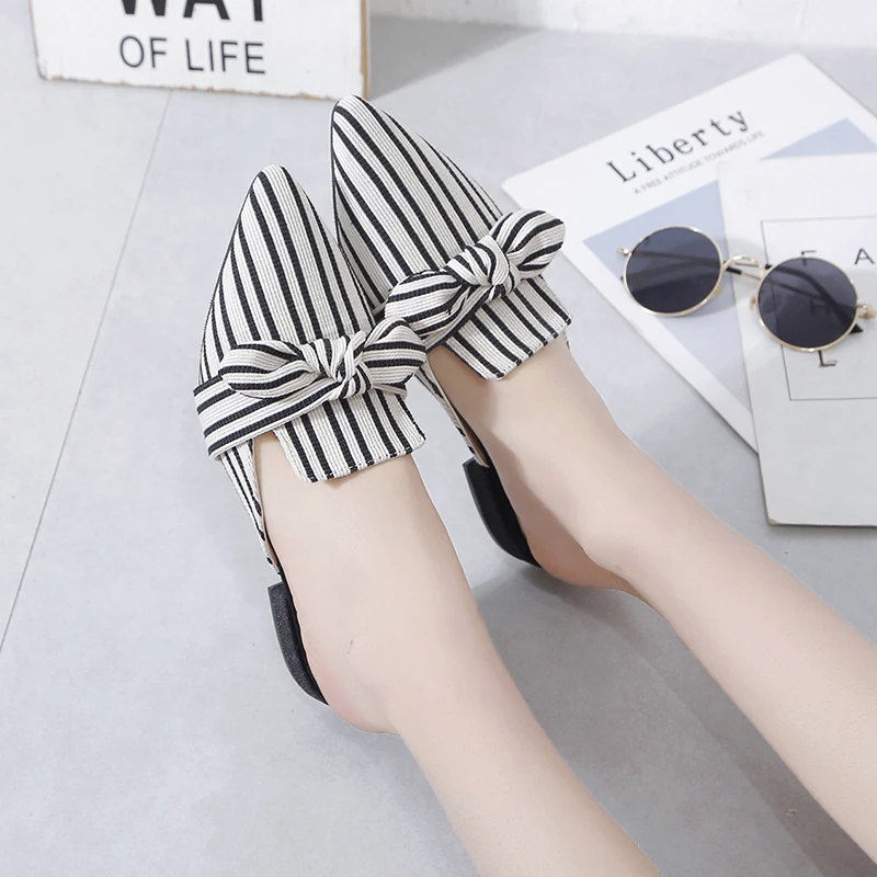 Элегантные женские шлепанцы в полоску Женская офисная обувь на плоской подошве с
