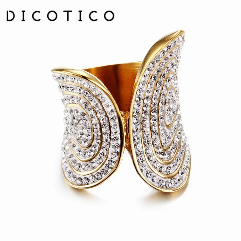 Dicotic уникальный дизайн полный белый циркон золото/цвет нержавеющая сталь женщина