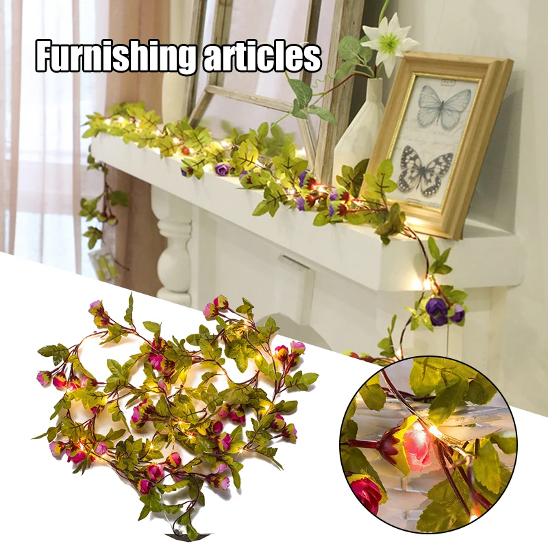 

товары для дома 2.2m 25 Lights Simulation Green Leaf Rattan String Light Artificial Flower Decorative Atmospheres String Lights