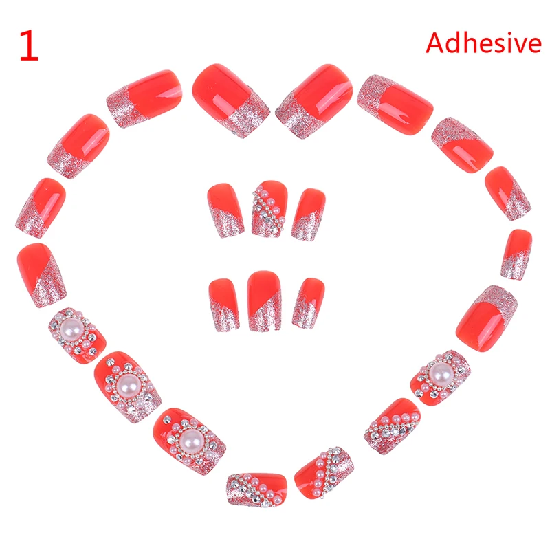 Накладные ногти с жемчугом 24 шт. очаровательные обнаженные фиолетовые