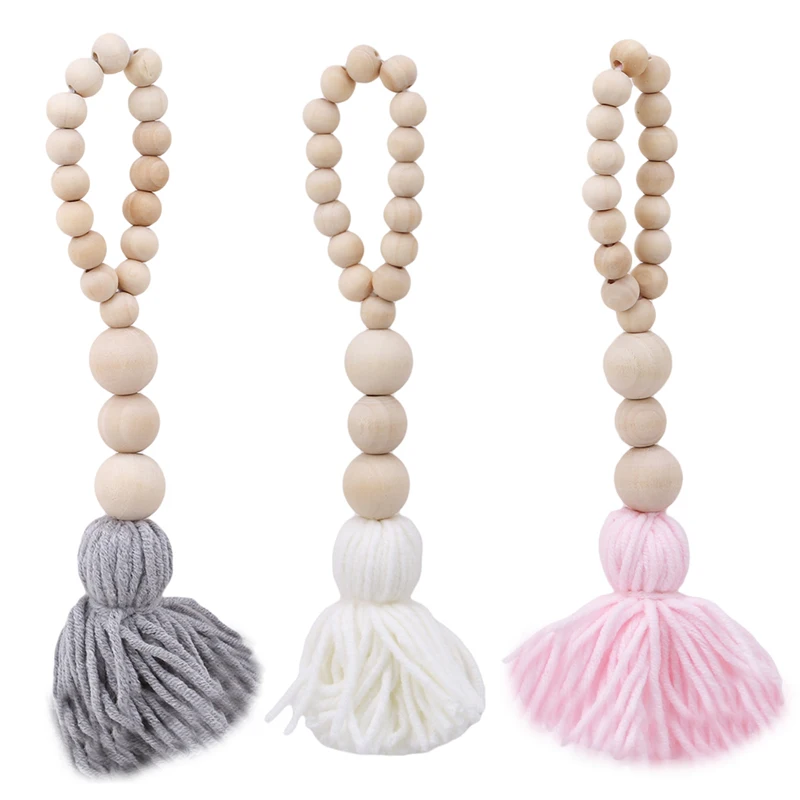 

Tassel Pendant Handmade Wood Beads Pendant Nordic Kid Room Wall Hanging Decorations Wooden Beads Decor 770544