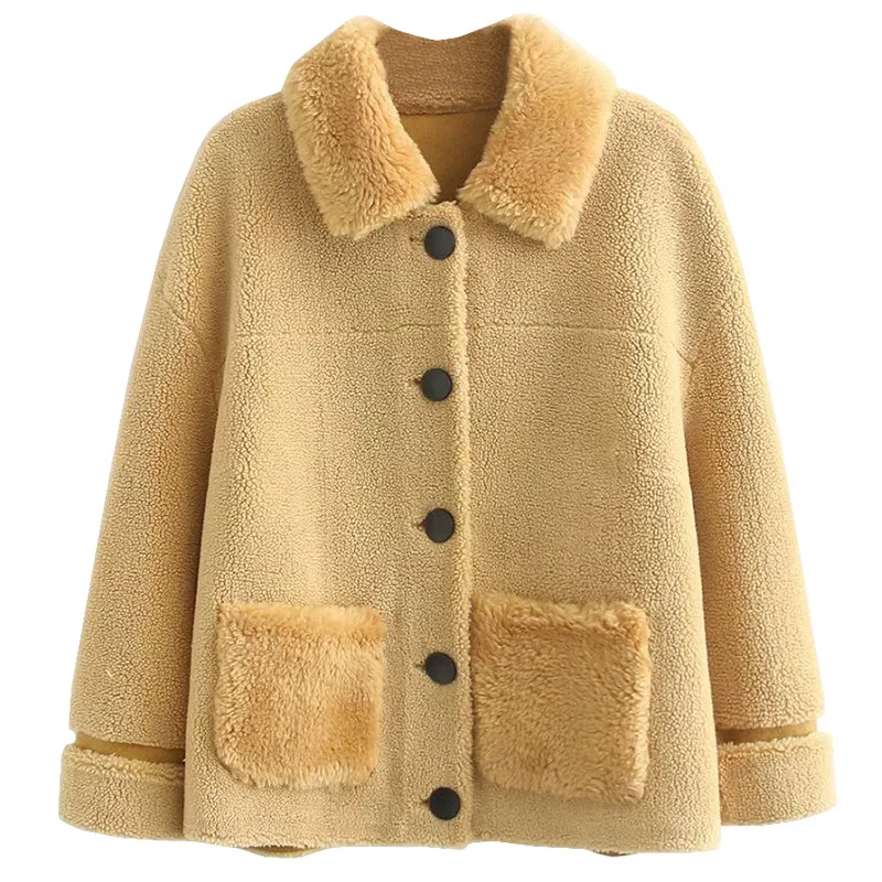 Plus Size Casual Jacket 2019 Autumn Clothing Fashion Loose Long Sleeve Sheepskin wool-one Coats Women A3-666 | Женская одежда