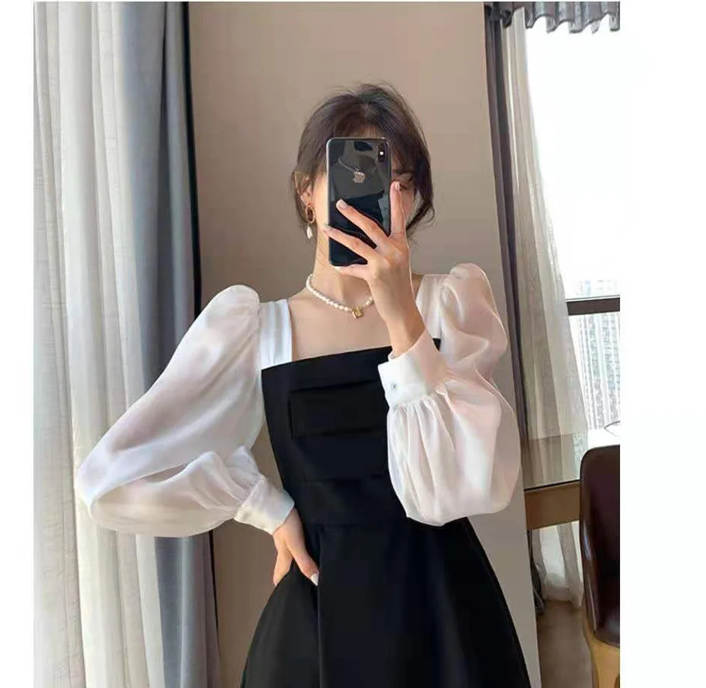 

Elegant Dress Women Evening Party Lace Black Designer Dress Female Casual Gothic Sexy One-piece Dress Korean 2021 Autumn Chic
