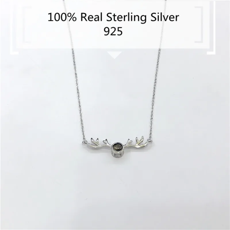 

100% 925 Sterling Silver Antler Necklace 100 Languages I Love You Projection Pendant Chains Love Memory Valentine's Wedding Gift