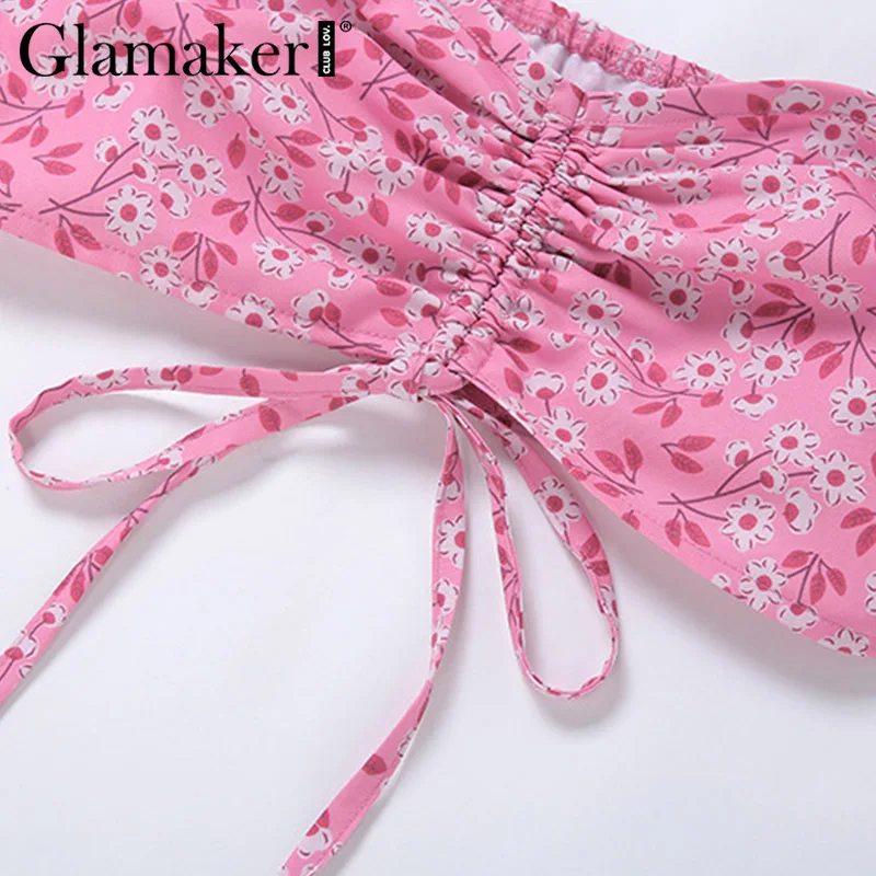 Женский укороченный топ с цветочным принтом Glamaker розовый винтажный на