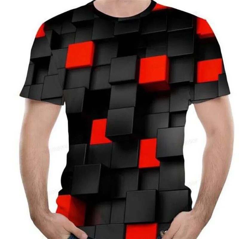 Летняя новая 3D футболка с геометрическим принтом Мужская модная коротким