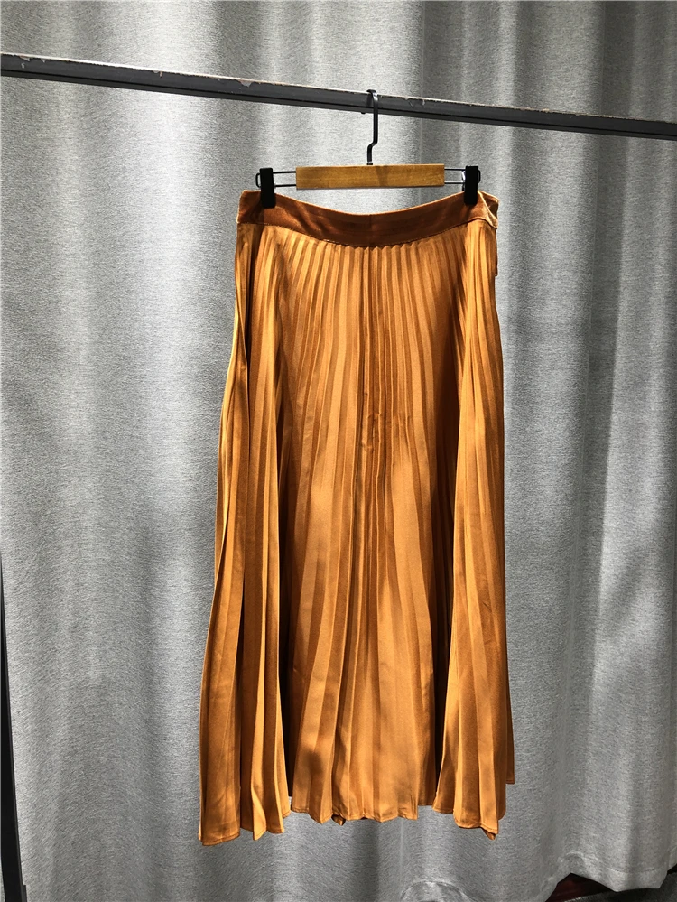 

Women Skirts Fashion Casual Solid Side Placket Pleated Skirt Waist Metal Belt Buckle Decoration Bee Pattern Design