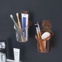 cartoon bear toothbrush cup holder wall mounted strong adhesive wash toothpaste toothbrush holder cup bathroom storage rack