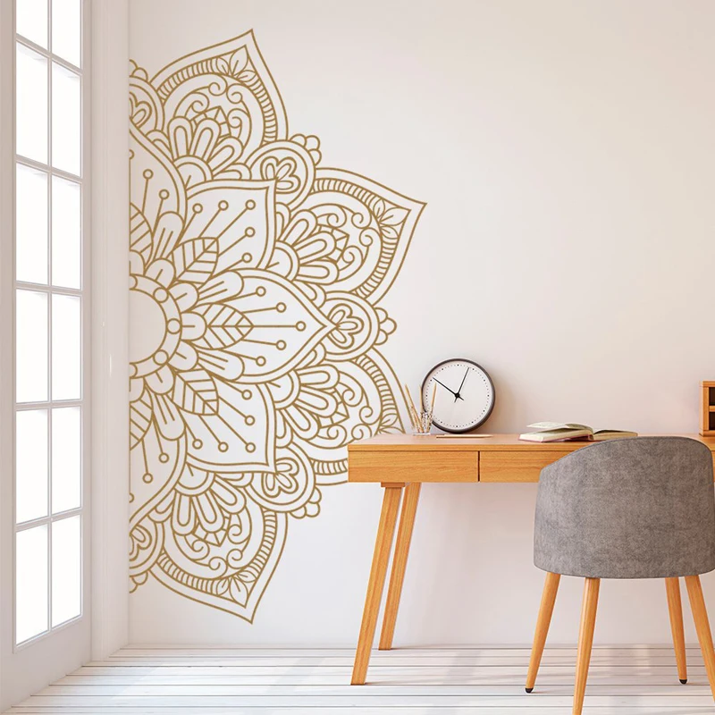 

Flower Wall Sticker Half Mandala Waterproof Door Window Vinyl Decal Yoga Meditation Room Bedroom Interior Decor Wallpaper