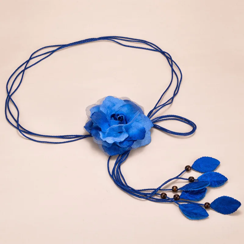 

New product versatile sweet tie chiffon big flower ladies thin waist belt chain