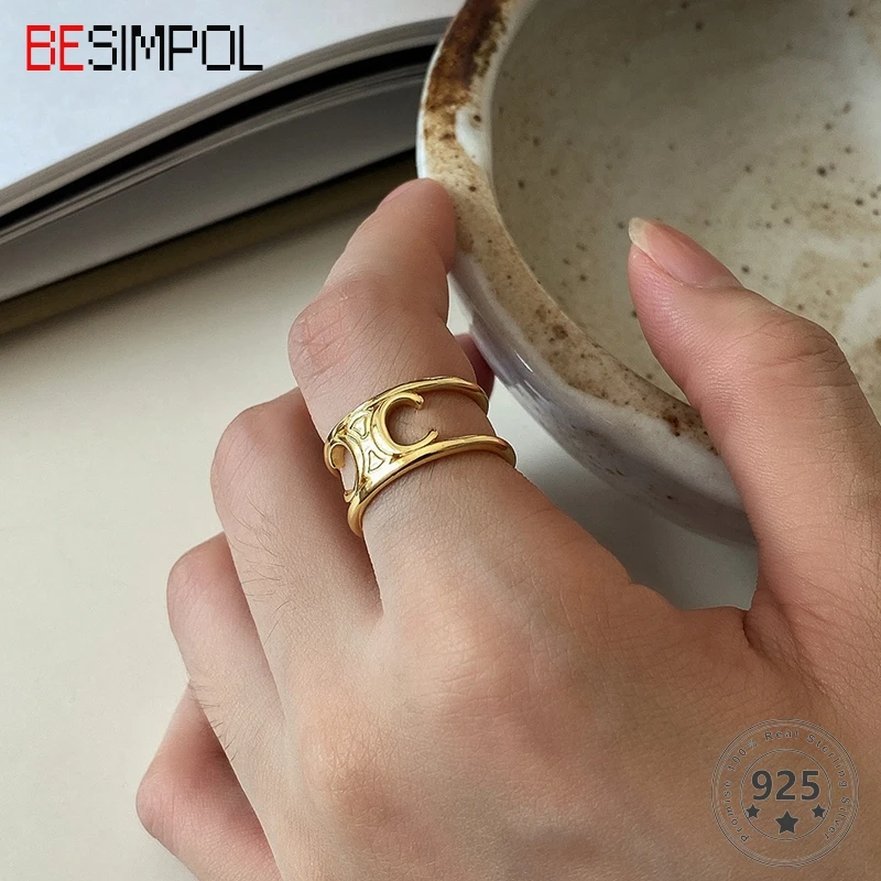 

Кольцо Besimpol из настоящего серебра 925 пробы, регулируемое, с Триумфальной аркой, для женщин, простые Винтажные Ювелирные украшения