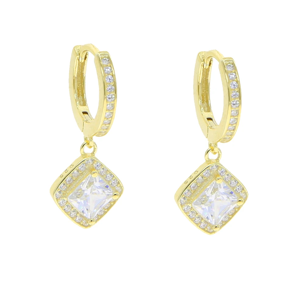 Fashion 925 Sterling Silver Earrings sparking Cz Sqaure Charm Wedding Enegagement Bridal Gift Diamonds Bling Dangle Earring | Украшения и