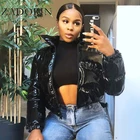 Модная черная укороченная зимняя пуховая куртка ZADORIN для женщин 2021, теплые пуховики большого размера с воротником-стойкой, блестящие женские парки