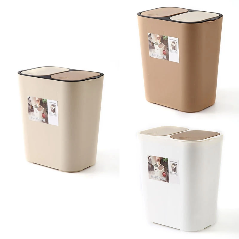 

New Dry And Wet Classification Double-Barrel Trash Can Nordic Simple Press Household PP Plastic Waste Bins With Cover