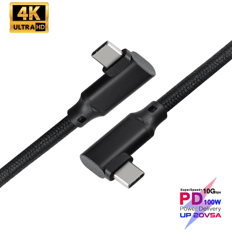 

100W Elbow 4K @60Hz USB-C USB3.1 Gen 2 10Gbps PD Fast Charging Cable For MacBook Pro Oculus Quest 1 2 VR Nintendo HP DELL Type-C