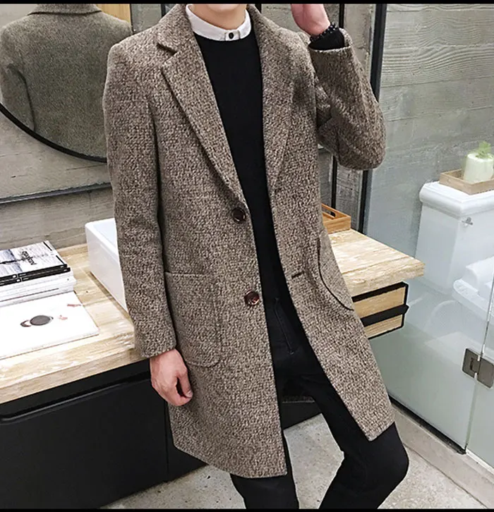 Autumn And Winter Men's Slim Woolen Coat Korean Long Section Fashion Woolen Coat