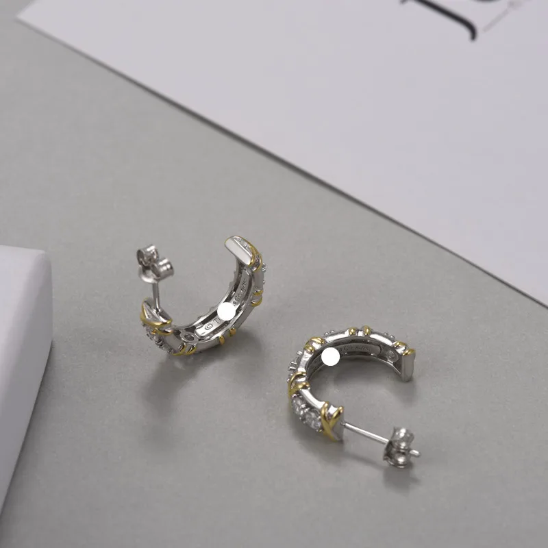 

Zircon cross two-color earrings 2021 new two-color earrings