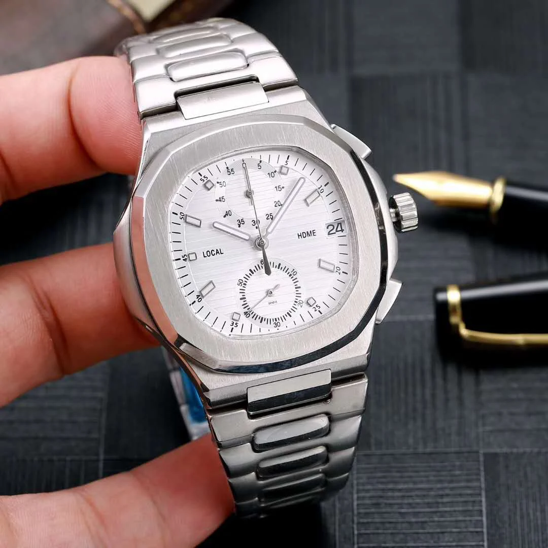 

Classic New Chronograph Men Watch Stopwatch Sapphire Stainless Steel Sport Waterproof Silver Blue Black Dual Time Zone AAA+