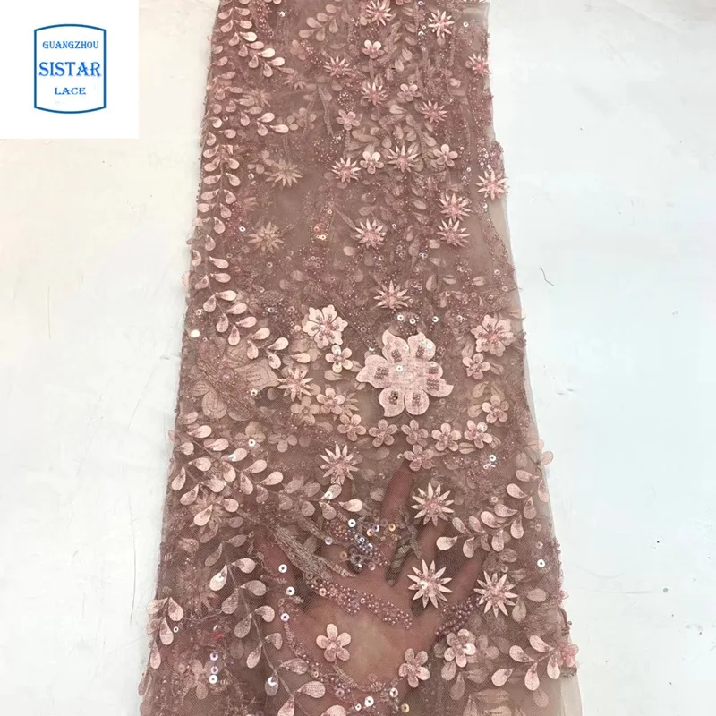 2020 African French Lace Fabric With Beads Nigerian Mesh Net High Quality 3d For Wedding Dress |
