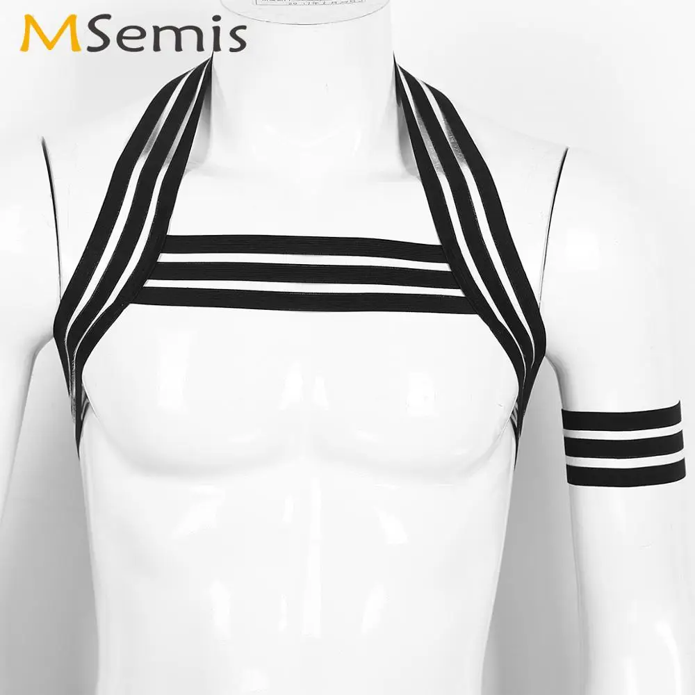 Мужской эротический укороченный топ для бондажа модный полый полосатый пояс