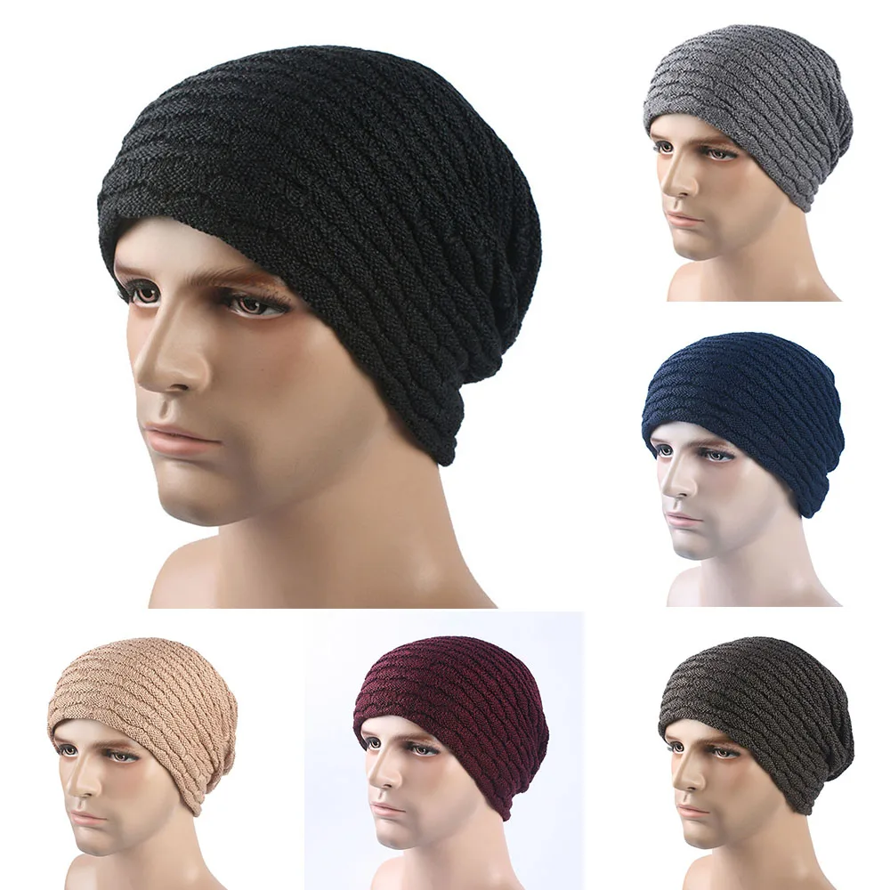 Вязаная Шерстяная Шапка мужская зимняя шапка полосатый узор теплые шапочки