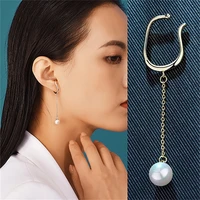 long pearl earclip chain earring female earbone clip without earhole female temperament south korea simple eardrop advanced sens
