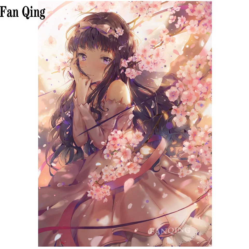 5D DIY полностью квадратная/круглая Алмазная картина аниме девушка цветы 3D вышивка