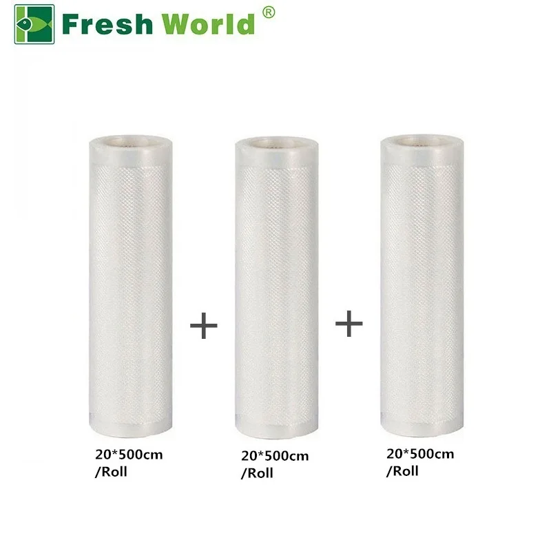 20-20-20x500CM Вакуумные уплотнительные пакеты рулон для упаковка для хранения продуктов запайки BPA-free 3 рулона/набор вакуумный мешок вакуумный упаковщик рулонов - Цвет: 20-20-20x500CM