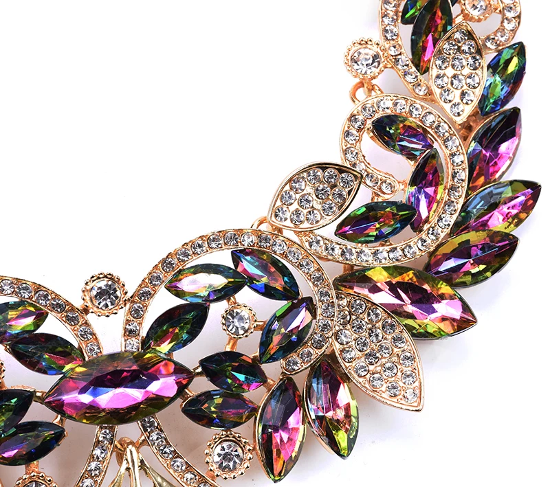 2017 Люксовый Бренд AB Блеск Хрустальный Цветок Цепь Choker Заявление Ожерелья